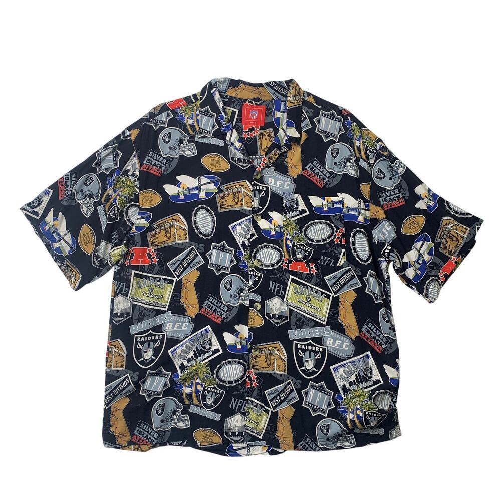 Oakland Raiders Shirt Mens L Large Black All Over Print Super Bowl Hawaiian NFL
